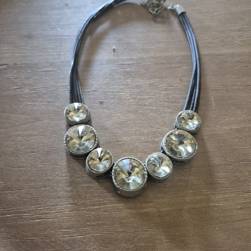 Crystal Accent Statement Necklace in Clear and‎ Black